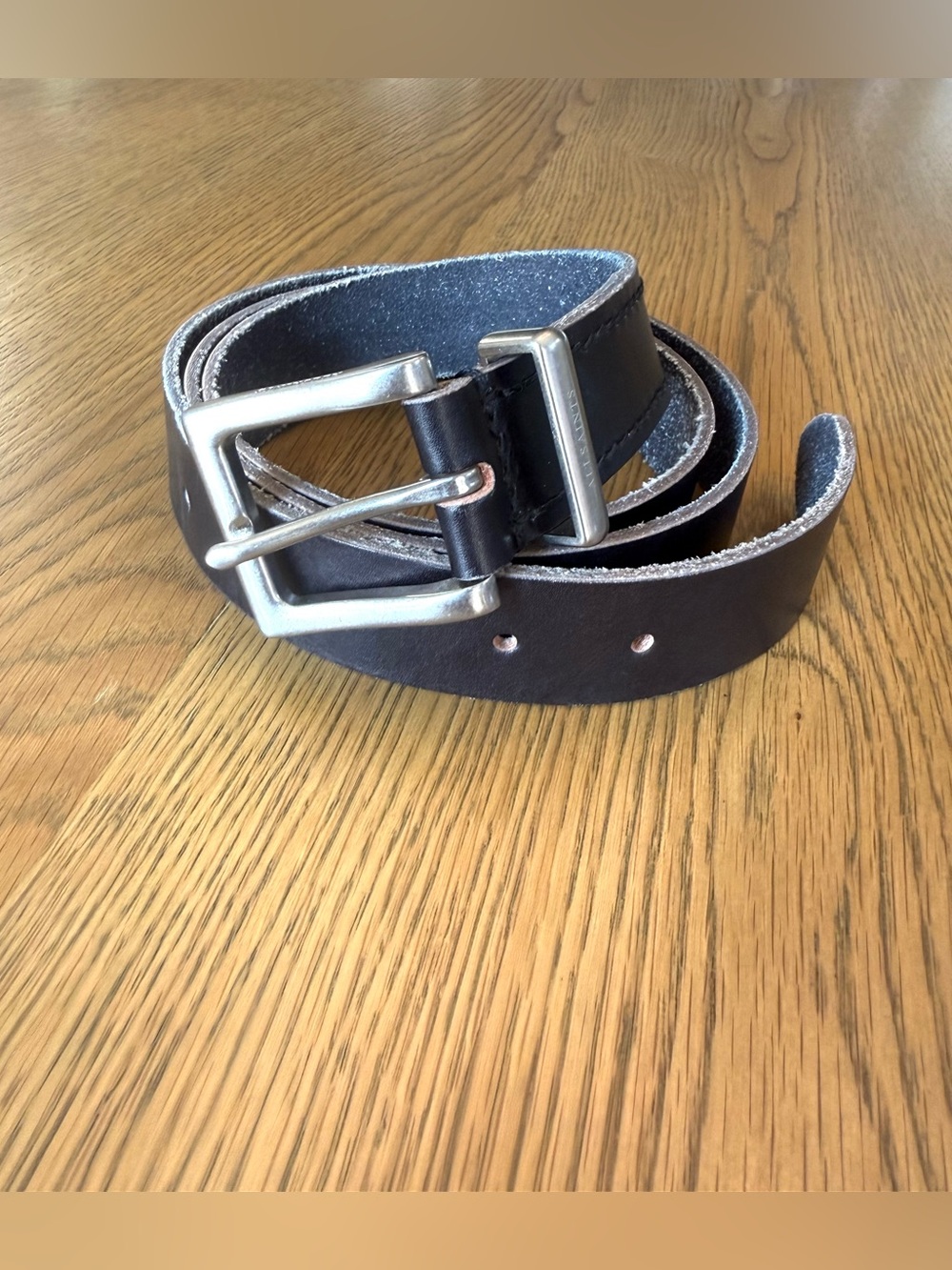 AllSaints Genuine Leather Black Belt Silver Buckle Minimalist OS